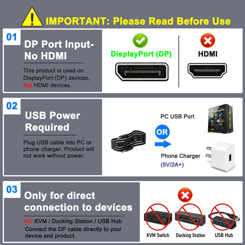 DisplayPort Splitter for 3 Monitors Extended Display, 4K@60Hz DisplayPort MST Hub 1 IN 3 OUT, Display Port to Display Port Adapter, DP to DP Multi Monitor Splitter for PC/NVIDIA/AMD Graphic Card