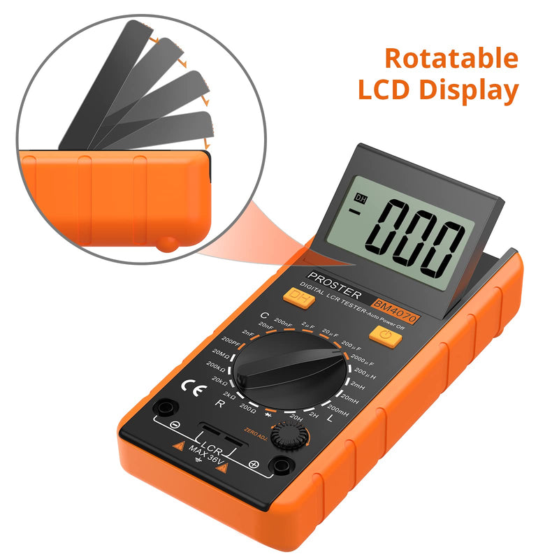 Proster LCR Meter - Capacitance Resistance Inductance Digital LCR Multimeter with LCD Over-Range Display Yellow