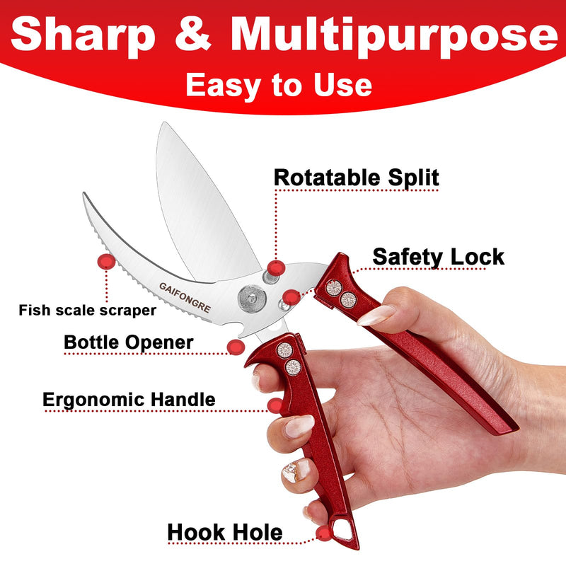 Poultry Shears Heavy Duty,Kitchen Shears for food Heavy Duty,Kitchen Scissors All Purpose,Chicken Shears,Fish,Meat,Easily Separable for Thorough Cleaning,Dishwasher Safe (Red) Red