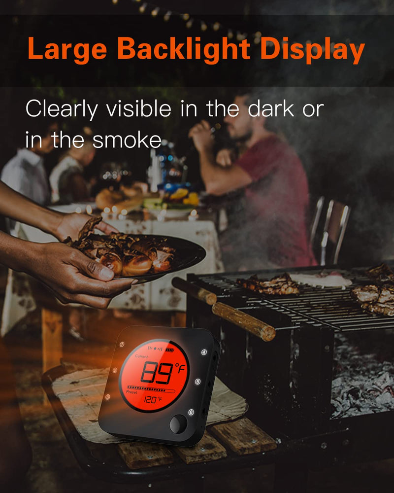 BFOUR Meat Thermometer Wireless Bluetooth, LCD Digital Meat Thermometer with Dual Probe, Wireless Remote BBQ Thermometer for Smoker Kitchen Cooking Grill Thermometer for Grilling BBQ Oven 2 x Probes