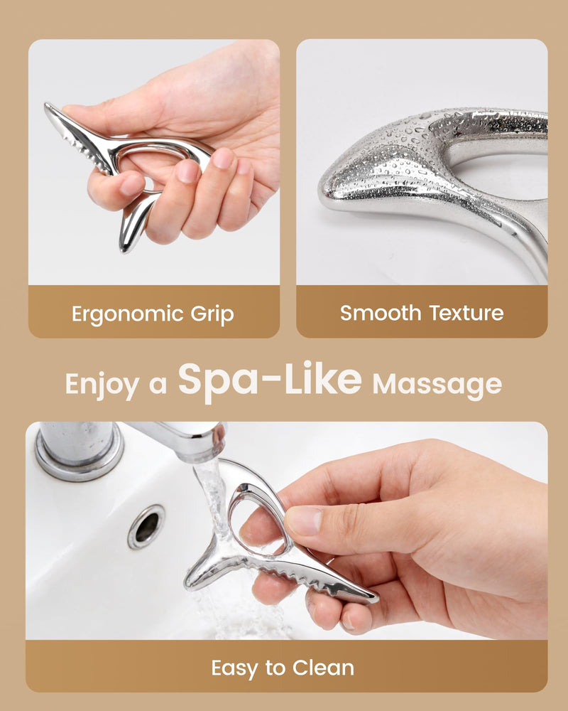lifechill Trigger Point Massage Tool for Deep Tissue, Muscle Scraper Tool for Fascia Release, Metal Body Gua Sha Tool, Lymphatic Drainage Massager, Thumb Saver,Scar Tissue Massage,Acupressure Tool Silver