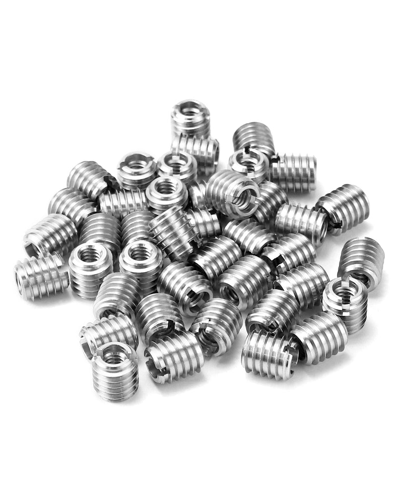 QWORK Stainless Steel Threaded Insert for Hard-Wood, 1/4-20 Internal Threads 50 Pack 5/8" Long Nut Inserts for Hardwoods, Softwoods, Plywood and Composites 1/4"-20