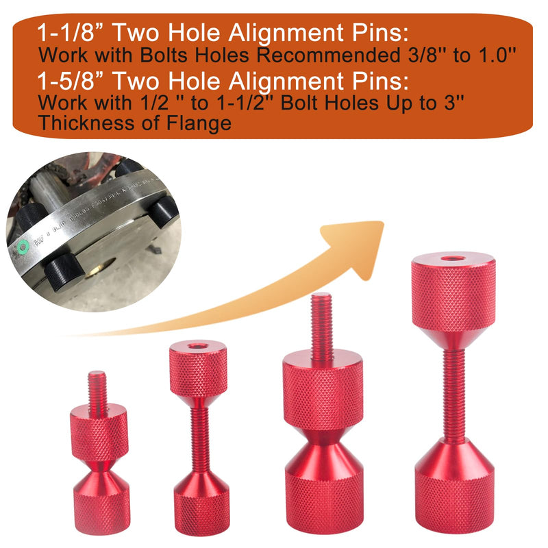 Flange Two Hole Alignment Pins - 1-1/8" and 1-5/8" Detachable Double Hole Pins Aluminium Red 4 Pcs Red without Built-In Level