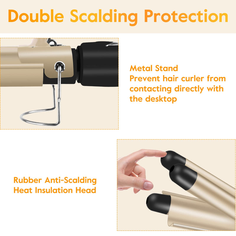 3 Barrels Hair Crimper, 22mm Curling Iron, Beach Mermaid Waves Hair Waver | Curling Tongs, Hair Curler with 2 Temperature Control Quick Heating, Waver Curling Wand for Long or Short Styling