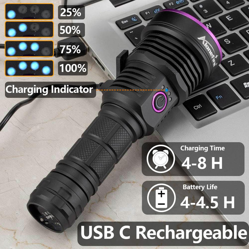 ALONEFIRE SV43 36W 365nm UV Flashlight USB C Rechargeable Ultraviolet Black Light Woods Lamp for Pet Urine Detector, Resin Curing, Scorpion, Bed Bug, Fishing, Leak with UV Protective Glasses, Battery