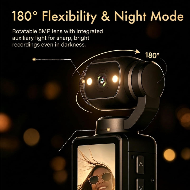 Molegar Mini Vlogging Camera Portable Handheld Video Camcorder with 180° Rotating Lens, 5MP HD Recording, 2000mAh Battery,64GB Card, One Button Recording Pocket Cam for Travel, Daily Life Black