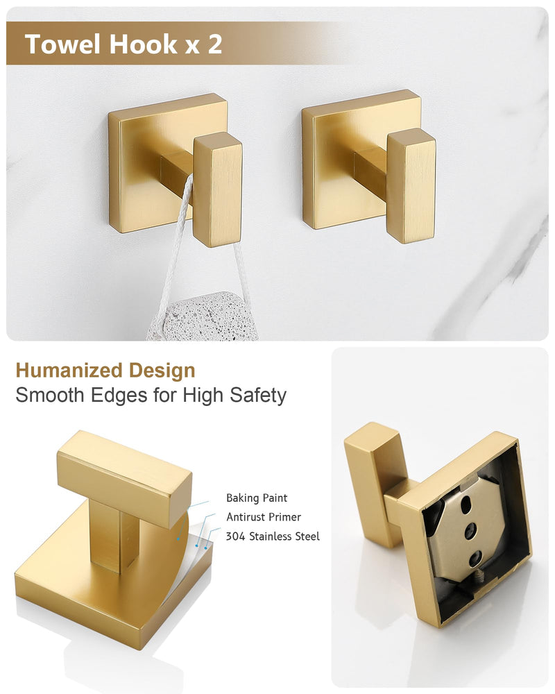 Brushed Gold Bathroom Hardware Set 4 Pieces, Toilet Paper Holder Set SUS304 Stainless Steel Bath Hand Towel Ring for Bathroom Hardware Accessories Set Wall Mounted Brushed Gold