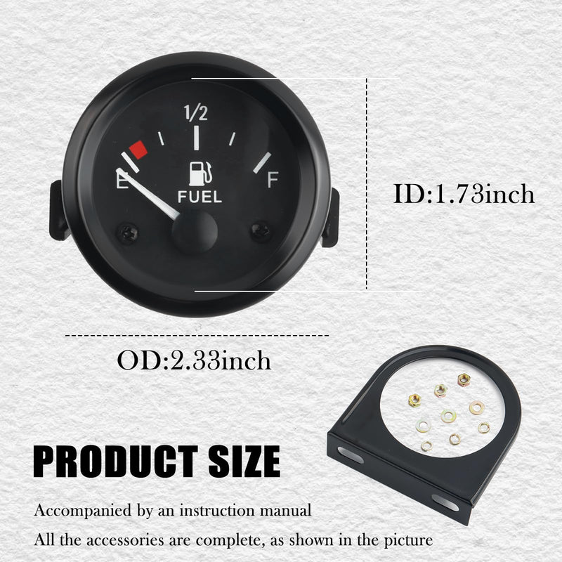 2" 12V Fuel Gauge Kit with Nut/Bracket,240-33 Ohm Boat Fuel Gauge with E-1/2-F Pointer Dash for Indicating Tank Fuels Levels,White Light Fuels Level Gauges for Car Boat