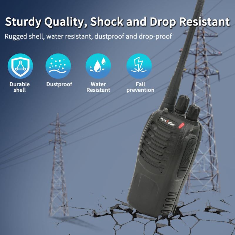 Rechargeable Walkie Talkies Long Range: MaxTalker Walkie Talkie Earpiece with Mic, Walkie Talkies for Adults 16 Channels Walky Talky, Two Way Radios with Flashlight and Charger, Walkie Talkies 2 Pack