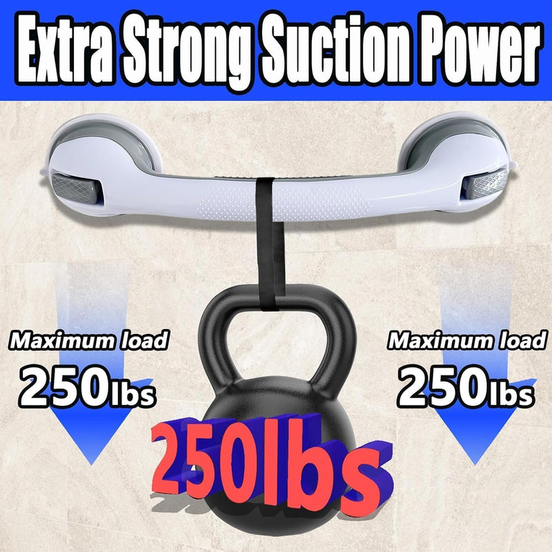 Shower Grab Bars for Seniors, Shower Handles for Elderly Suction Cup,2 Pack 16.12 Inch,Handicap Grab Bars for Bathtubs and Showers Wall, Bathroom Safety for Showers Walls Heavy Duty, No Drilling 2 Pack 16.12 Inch Gray