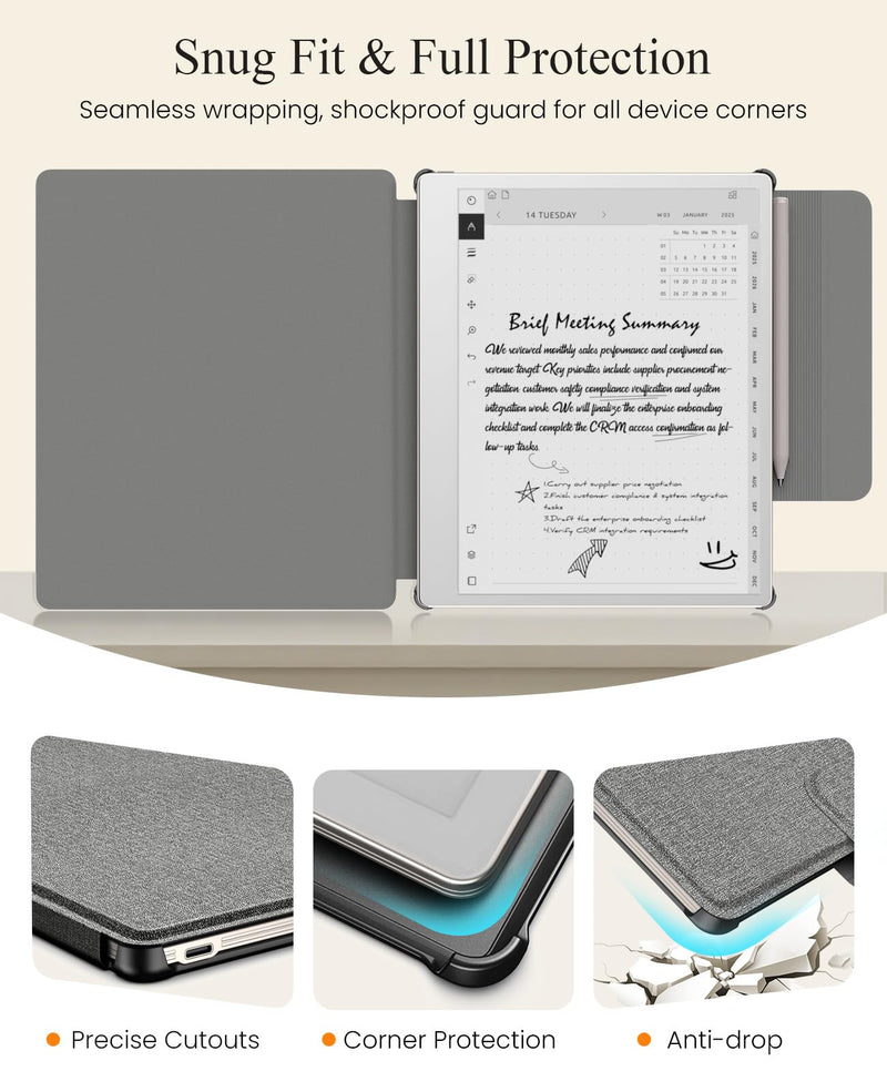 MoKo Case for Remarkable Paper Pure 10.3" 2026 with Pen Holder,Denim Gray | Slim protective hard shell folio cover with secure pen holder, Auto Wake & Sleep Denim Gray For reMarkable Paper Pure (2026)