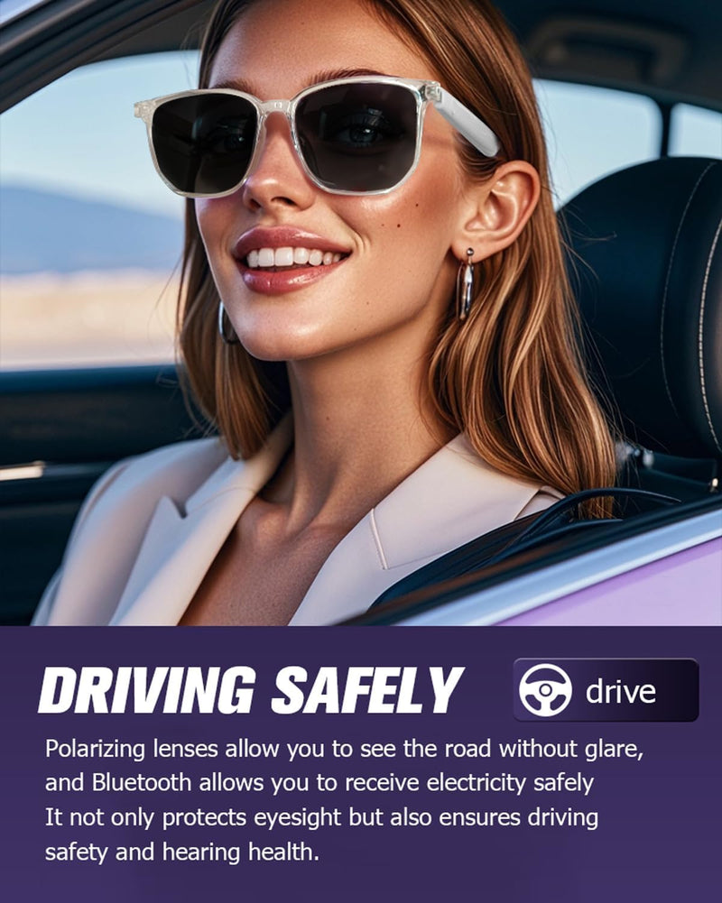 Smart Bluetooth Glasses Sunglasses for Women Men with Speakers Bluetooth 5.3 Eyeglasses Audio Blue Tooth Glasses Whiteclear