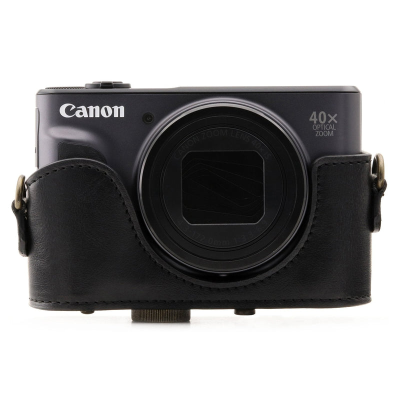 MegaGear MG1173 Canon PowerShot SX740 HS, SX730 HS Ever Ready Leather Camera Case with Strap - Black