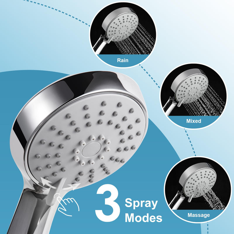 OFFO Shower Slide Bar Combo, Adjustable 21 in Slide Bar with 3-Mode Round Handheld Shower Head and 60 in Stainless Steel Hose, Screw Wall Mounted, Chrome Finish Round 21" Slide Bar & 60" Hose