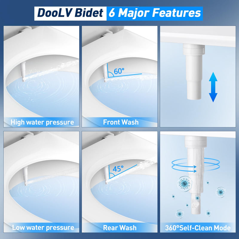 Upgraded Hot Cold Bidet Attachment - Front & Rear Wash, Adjustable Water Pressure, with Self-Clean, Retractable Single Nozzle, Non-Electric Warm Water Bidet Toilet Seat Attachment - White