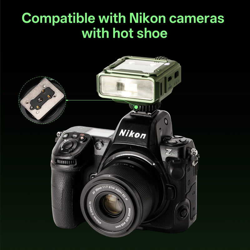 VILTROX Spark Z3-N TTL Camera Flash for Nikon, Retro Hot Shoe Flashes with TTL & Manual Modes, USB-C Rechargeable Compact Speedlite with Adjustable Brightness, Detachable Softbox, Green Spark Z3-N-Green