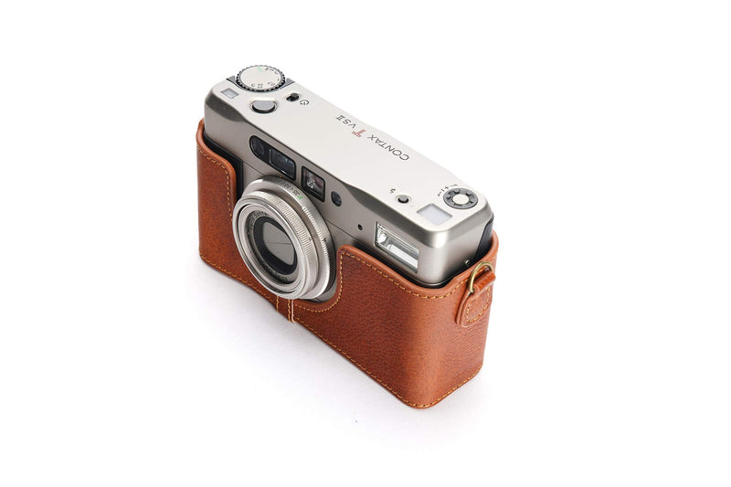 Contax TVS II Case, BolinUS Handmade Genuine Real Leather Half Camera Case Bag Cover for Contax TVS II Camera with Hand Strap (LavaBrown) LavaBrown