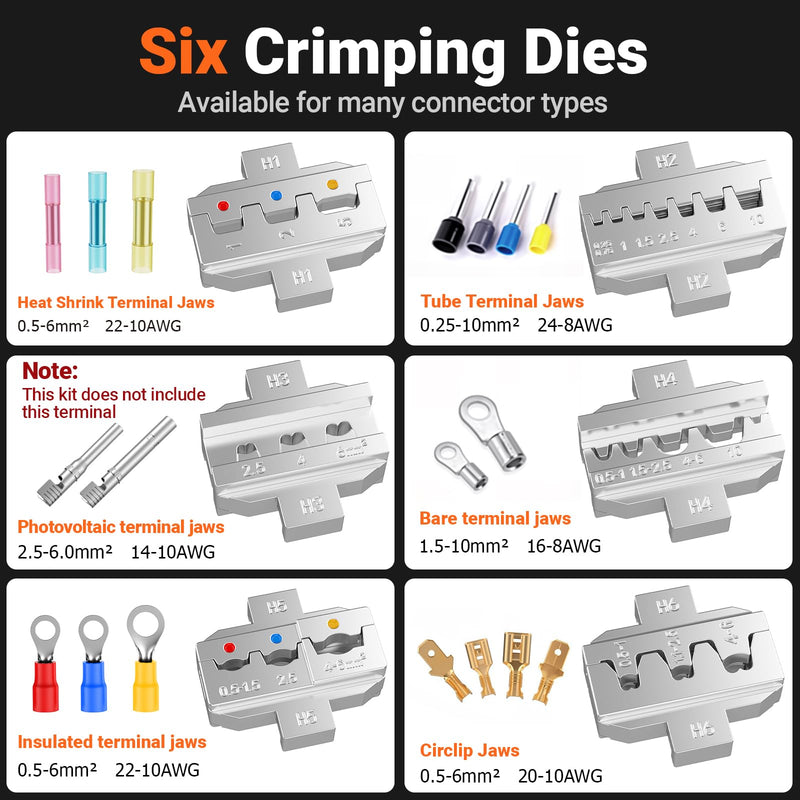 Preciva 6 PCS Crimping Tool Set with 395 PCS Connectors, Ratcheting Wire Crimper Tool for Heat Shrink,Insulated Connectors,Open Barrel,Circlip Terminals,Tube Terminals,Solar Connectors