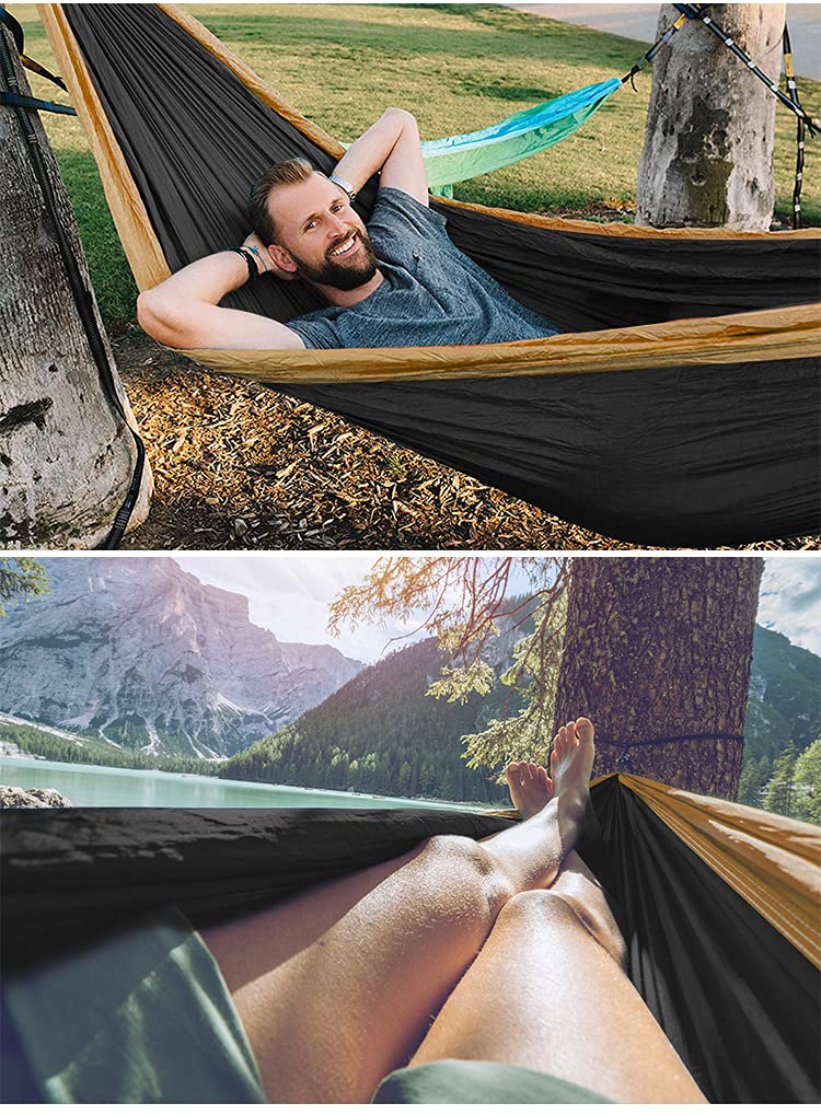 Camping Hammock Double & Single Portable Hammocks Ultralight Nylon Parachute Hammocks with 2 Tree Straps for Backpacking, Travel, Beach, Backyard, Camping, Hiking (Medium, Camouflage) Medium