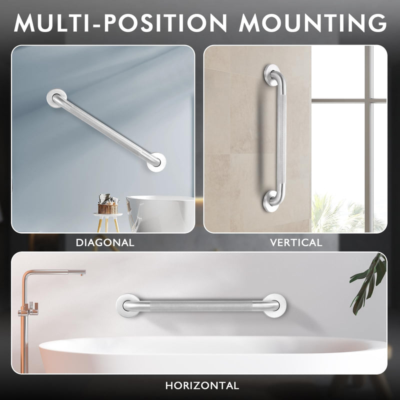 Grab Bars for Bathtubs and Showers, 304 Stainless Steel Handicap Grab Bar, Anti Slip Bathroom Handrail with Knurled Surface, Holds up to 500 LBS Safety Shower Handle for Elderly (18 Inches) 18 Inch
