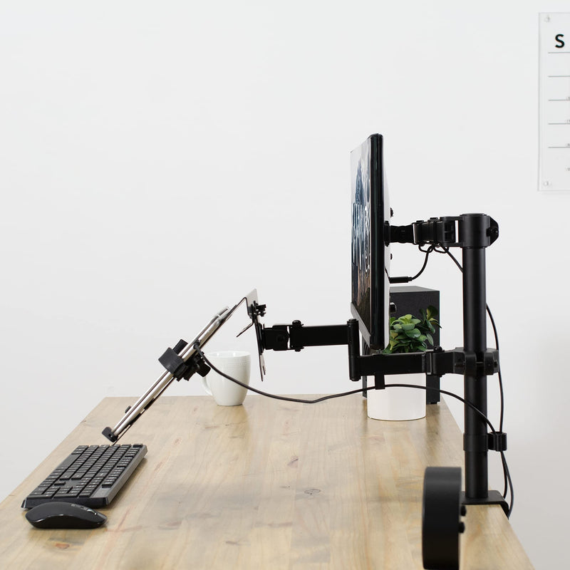 VIVO Steel Universal Full Motion Pole Mount Laptop Holder Arm with Removable 75mm and 100mm VESA Plate, Fits 10 to 15.6 inch Laptops, Black, MOUNT-PL1A-LAP3