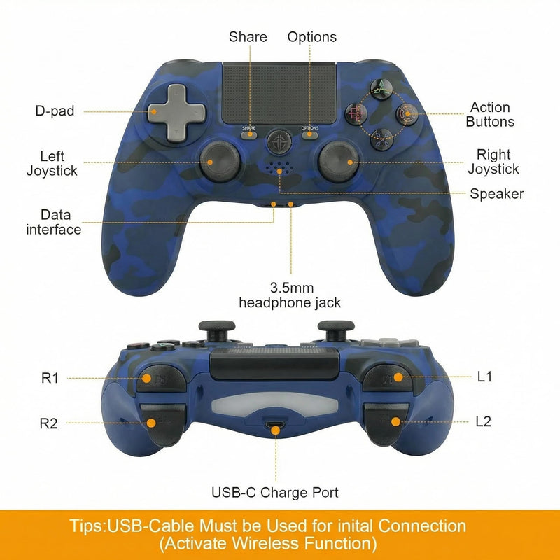 citnh Wireless Controller for P4, Compatible with P4/PC Camo Blue | 1000mAh battery, Ergonomic Grip, Type-C port, Hall Effect Joysticks