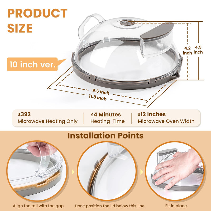 Microwave Splatter Cover for Food, Upgraded Microwave Cover with Water Steamer, Integrated Handle, Plate Covers, Splatter Guard, Cookware Lid, House Essentials for Gift, 10 Inch Grey