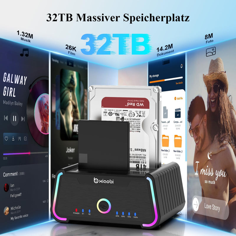 Hard Drive Docking Station , USB C Dual Bay Dock for 2.5/3.5" SATA HDD SSD | Hard Drive Reader Up to 5Gbps, Support UASP Offline Clone Function