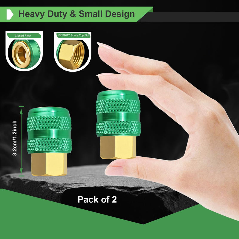 GODESON 2-Pack Locking Air Chuck, 1/4" FNPT All Metal Lock on Tire Chuck Quick Connect Tire valve, Closed Flow Green Inflator Nozzle for Air Compressor & Pressure Gauge-150PSI