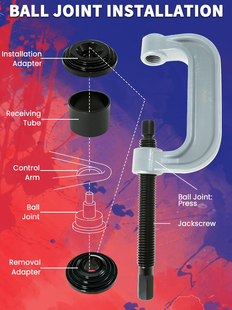 Ball Joint Press Kit 10 pcs Ball Joint Press & U Joint Removal Tool Kit with 4 * 4 Adapters, Fits for Most 2WD and 4WD Vehicles & Light Trucks