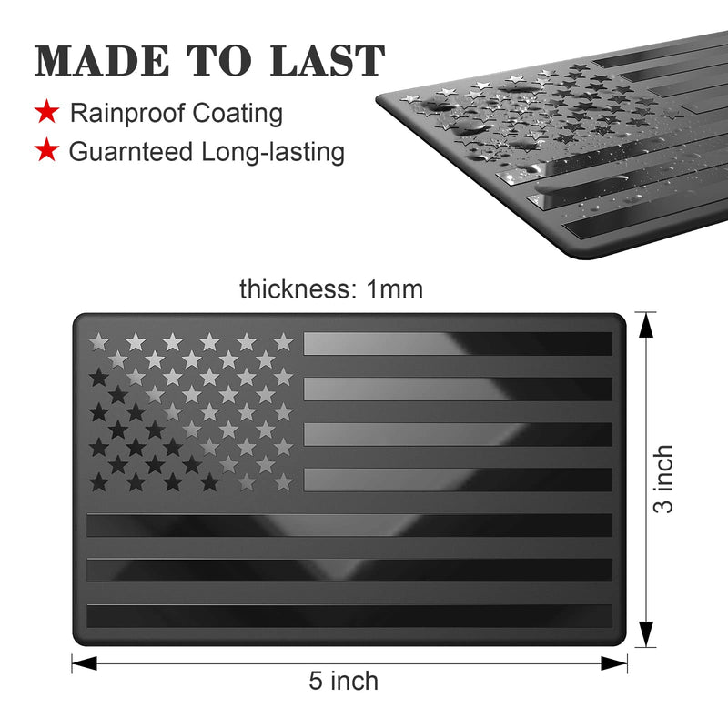 2 Pack Car American Flag Sticker, Black 3D US Decal for Vehicles, 5"x 3" Small USA Bumper Emblem Sticker Compatible with Jeep, Trucks, RV, SUV and More (One Left and One Right) 3D Black