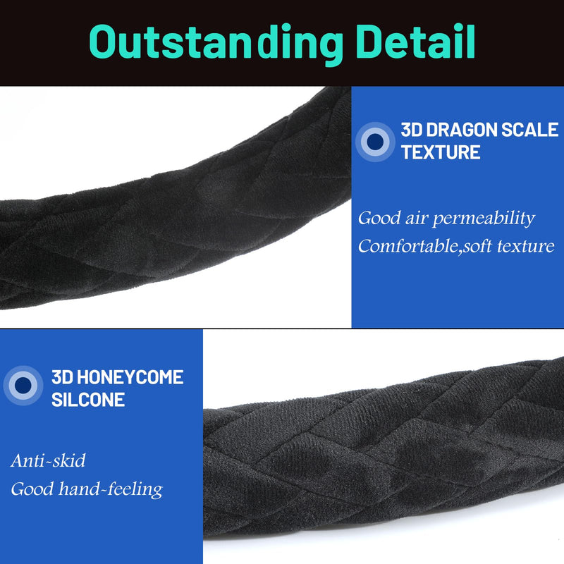 18 Inch Truck Steering Wheel Cover Velvet Wheel Semi-Truck Comfy Grip Cover Anti Slip Car Accessory, Fits Rv, Big Rig and Classic Car (Black, Fashion Style) Black