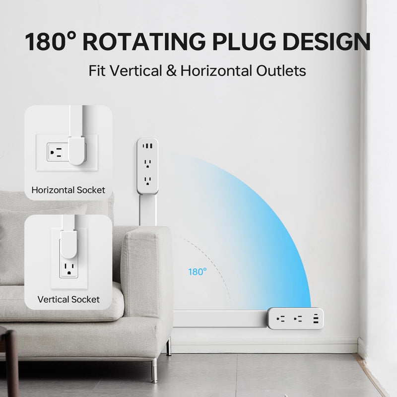 35 Inch Retractable Power Extender Strip, 180° Rotating Plug | Extend 23 to 35 inches, Access Hard-to-Reach Socket, Designed for Behind Couches, Nightstands, Desks, and More White