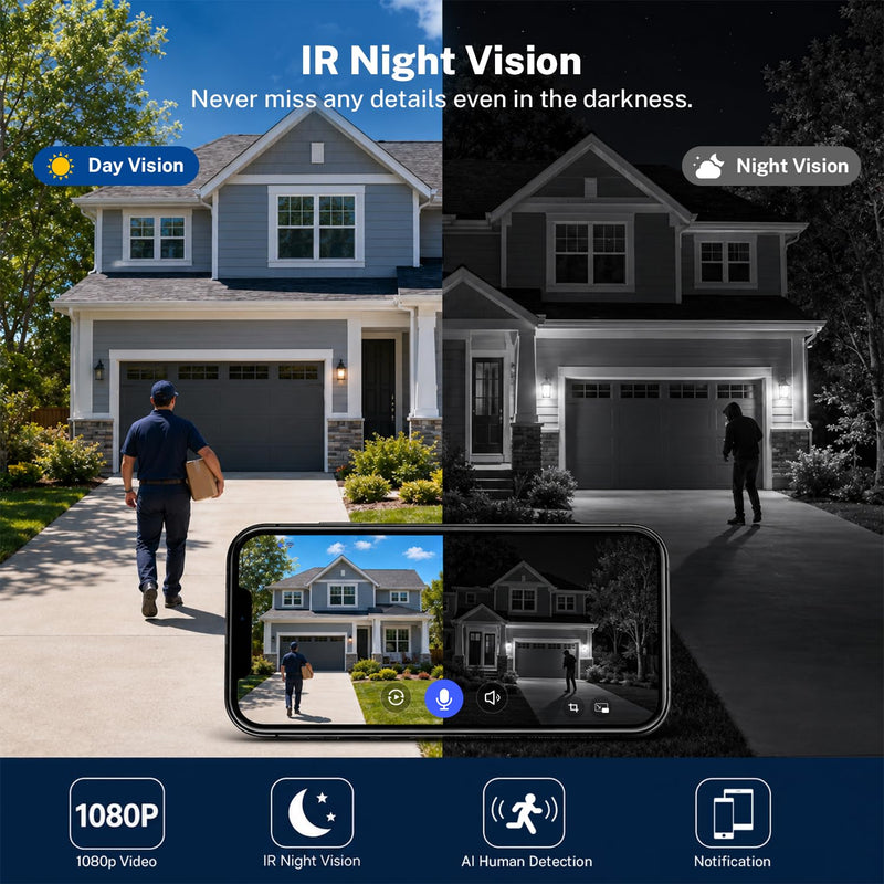 Doorbell Camera Wireless, 1080P Video Doorbell Camera Battery Powered | Security Camera with AI Human Detection, 2-Way Audio, Night Vision, Cloud Storage, 2.4GHz WiFi, Front Door Camera for Home