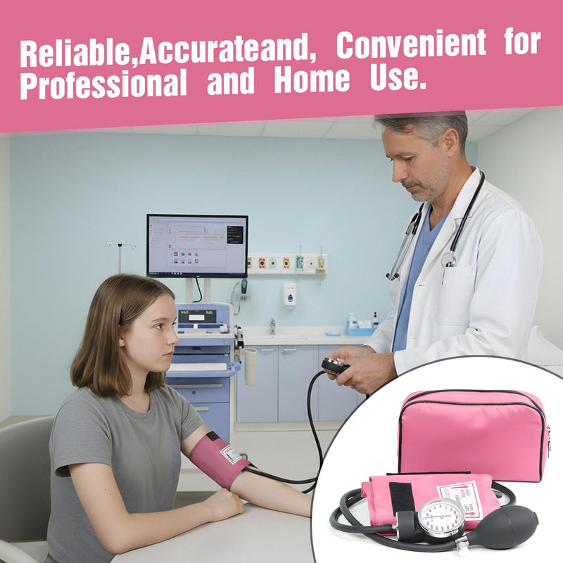 Professional Aneroid Sphygmomanometer, Blood Pressure Monitor with Adult Cuff & Carrying Case – Accurate, Portable, Clinically Validated for Home & Medical Use (Pink) Pink
