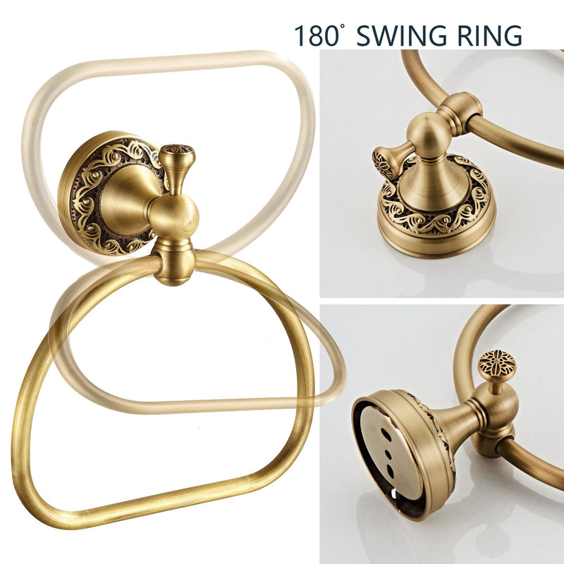 Antique Brass Toilet Paper Holder Towel Ring, Bathroom Hand Towel Holder Wall Mount Tissue Roll Holder,Semi-Circular Shape Hand Towel Holder Vintage Set 2 Pieces ﻿ Antique
