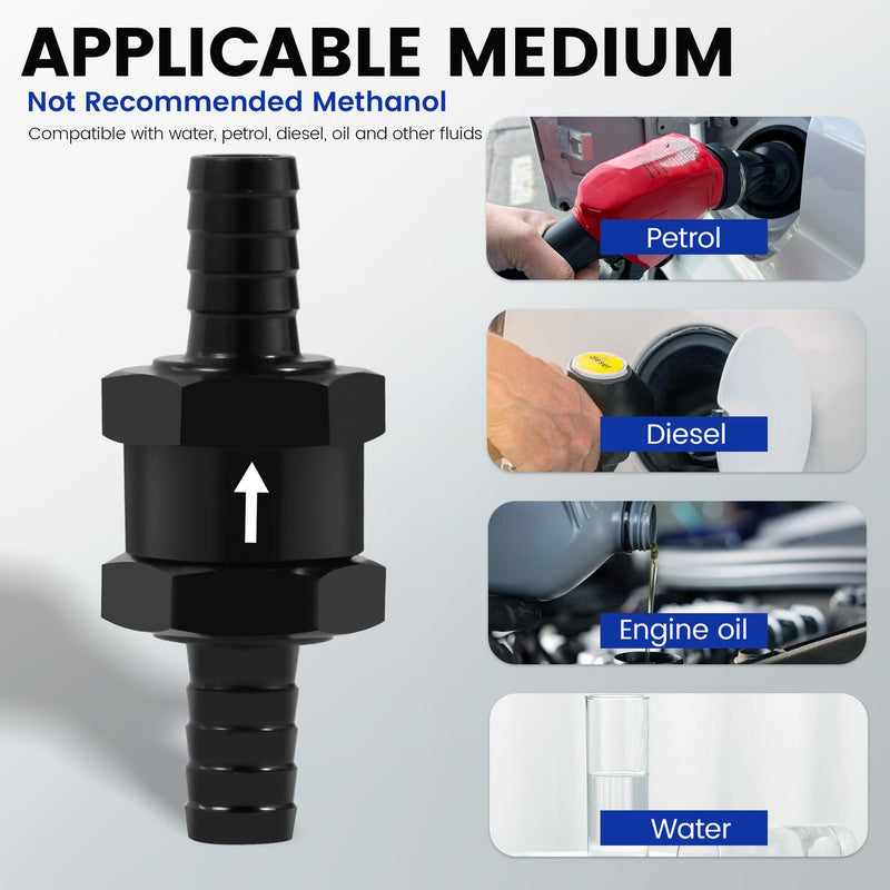 3/8 Inch 2PCS Fuel One-way Check Valve, Aluminium Alloy 10mm OD Fuel Line Check Valve One Way Non Return for Diesel Gasoline Water, Black (Set of 2) 3/8" (10mm)