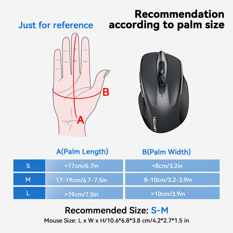 TECKNET Wireless Mouse (2.4G & BT5.0/3.0) Silent Mouse 4800 DPI Computer Mouse 6 Buttons Bluetooth Mouse, USB A Mouse Wide Compatibility - Grey