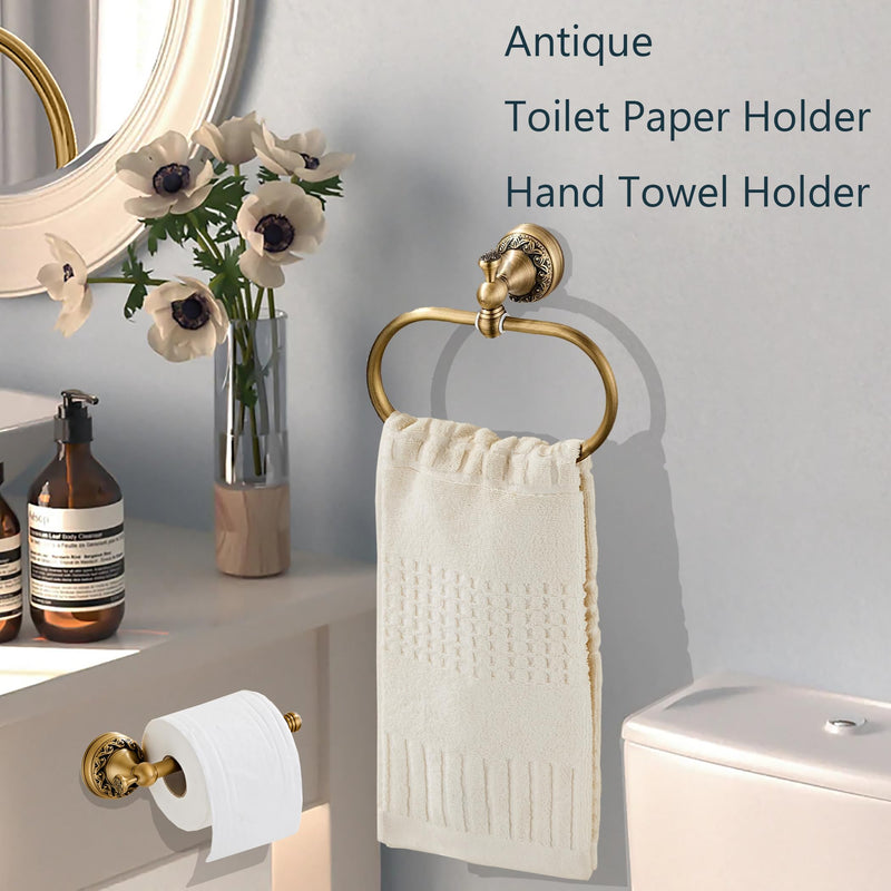 Brass Gold Toilet Paper Holder, Antique Hand Towel Ring Retro Hand Towel Holder Tissue Roll Paper Hanger Paper Towel Holder Wall Mounted Vintage 2 Pieces