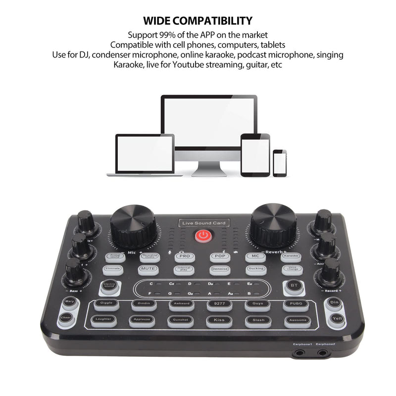 Live Sound Card, Clear Sound Karaoke Recording Mobile Audio Mixer, Adjustment Noise Reduction Gaming Audio Mixer for Live Broadcast, Karaoke, Recording, Voice Chatting