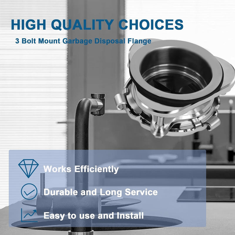 Garbage Disposal Flange Kit, Stainless Steel Sink Garbage Disposal 3 Bolts Mounting 3 1/2 Sink Drain Hole, Kitchen Sink Flange Kit for Garbage Disposal With Mounting Wrench