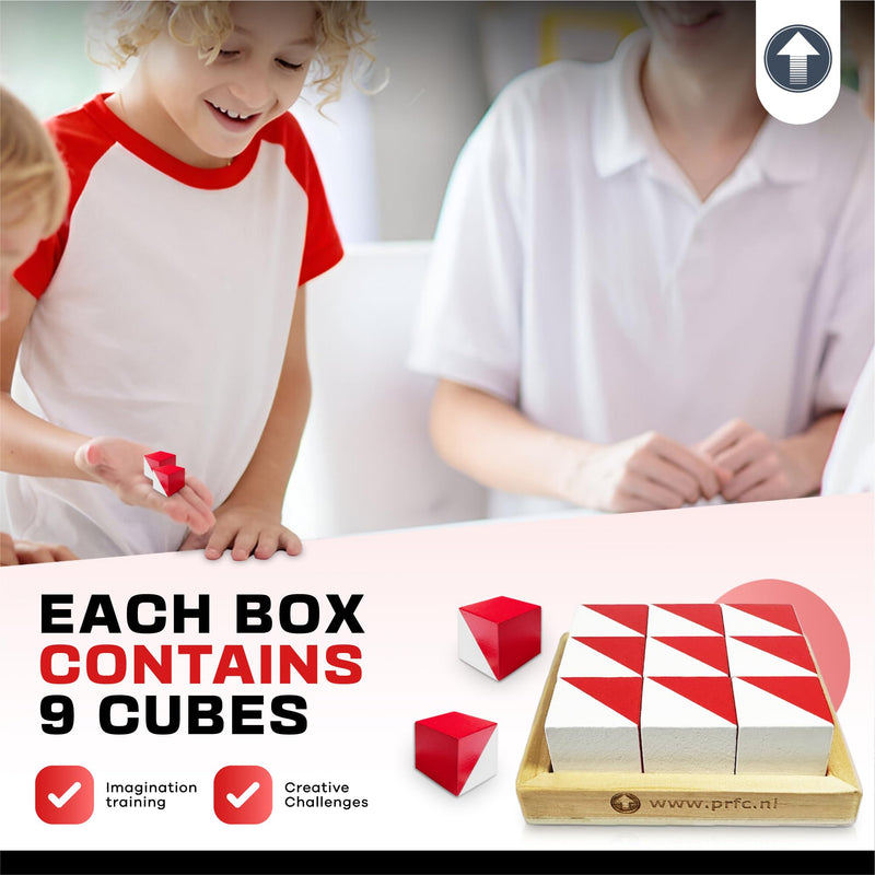 PrfcNL IQ Test Blocks - 9 Wooden Cubes in White and red with 60 Patterns and Mobile app, Ideal for WISC, WAIS, WPPSI prep,Educational STEM Montessori Gift for All Ages Challenge