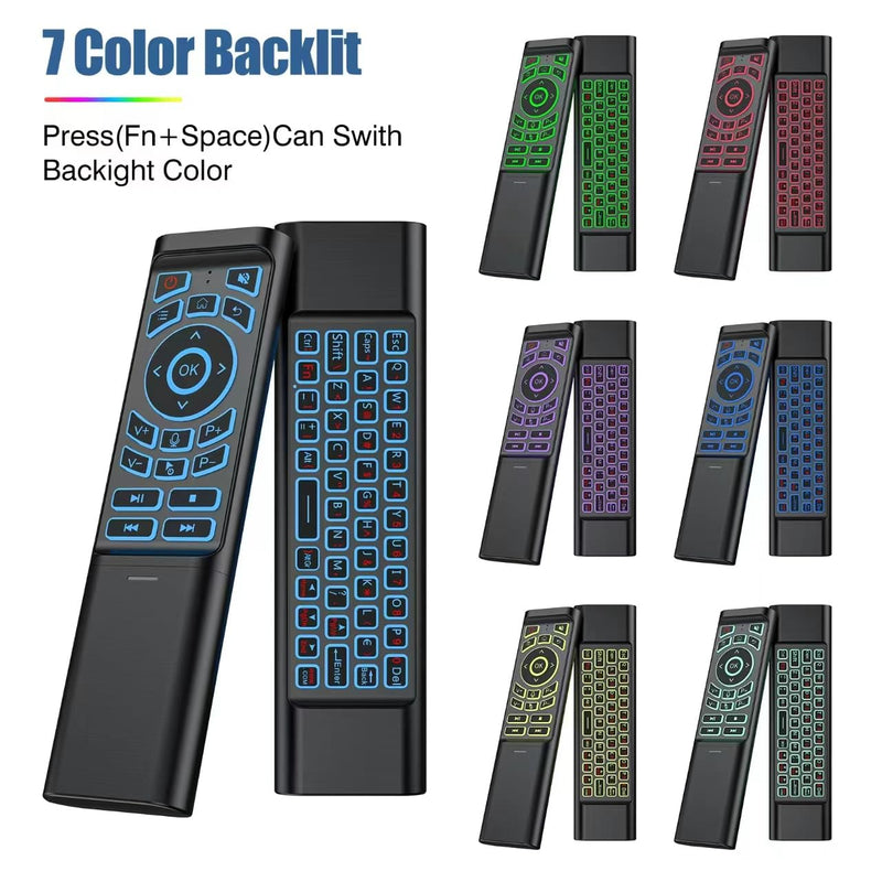 Mini Air Mouse Remote Keyboard - 7-Color Backlit, Bluetooth & 2.4G Dual-Mode,Android Box, PC, Windows | AAA Battery Powered (NOT Included)