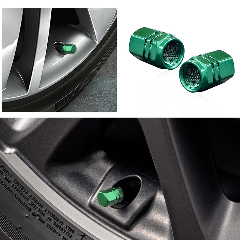 Ziciner 8 PCS Car Tire Valve Stem Caps, Aluminum Alloy Wheel Valve Covers with Rubber O-Ring, Corrosion Resistant Leak-Proof Tire Air Cap Set, Universal for SUV, Truck, Motorcycle, Bike (Green) Green