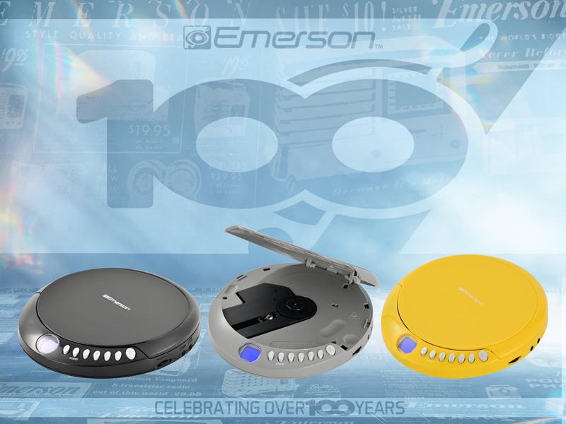 Emerson EPCD-2003 Portable CD Player with FM Radio, Bluetooth 5.3 AudioStream™, 60-Second Anti-Shock, 20-Track Memory, LCD Display, Dual Power (Micro-USB/Battery) & Earphones Included Gray