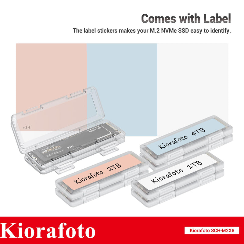 8 Pack Clear M.2 SSD Case for M.2 NVMe 2280 2260 2242 2230 SSDs | Individual,Plastic,NVMe 2280 SSD Hard Drive Storage Holder Box,with Labels,Anti-Static & Shockproof for 8 M.2 SSDs (8 Pack Clear)