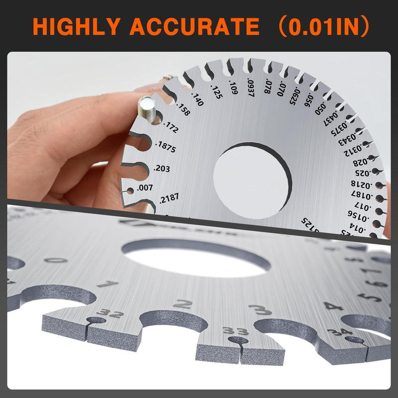 ZeeDix 4 Pcs Stainless Steel Metal Sheets Welding Thickness Gauge- Wire Gauge Measurement Tool, Standard Dual-Sided Round Wire Cable Sheet Gage and Wire Welding Material Thickness Gauge Measuring combination-4
