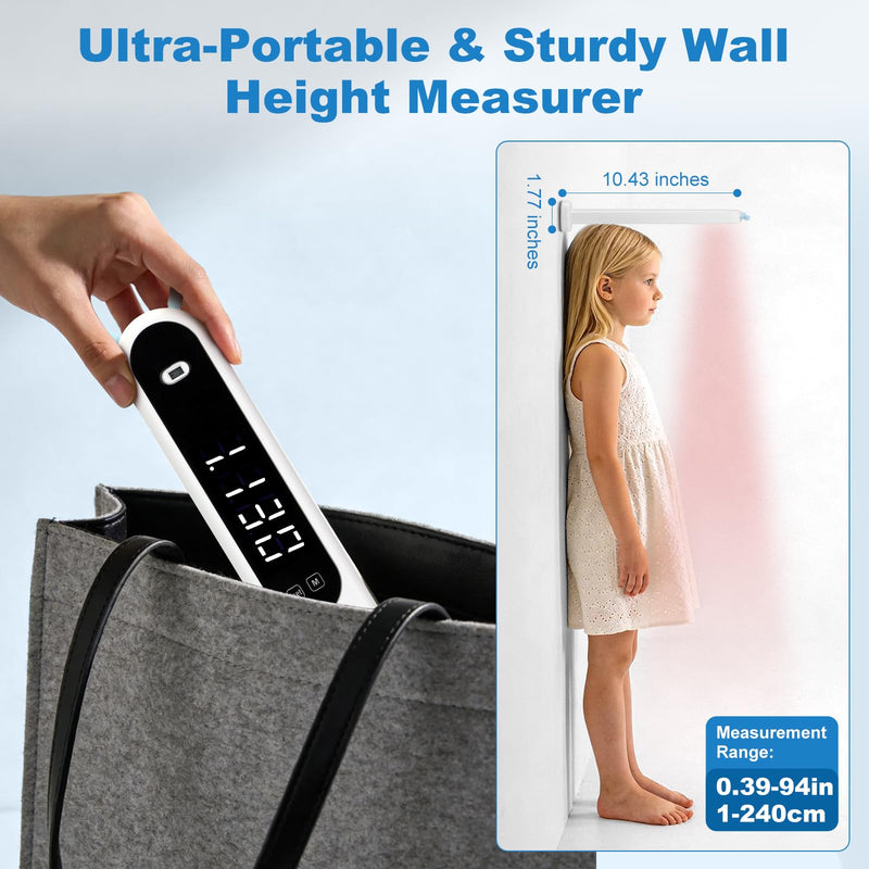 Portable Height Measurement Tool for Kids and Adults with 3-Second Quick Measurement(240cm/94.5in), Handheld Cordless Infrared Height Measurement for Wall with Two Measurement Units(Feet/M)
