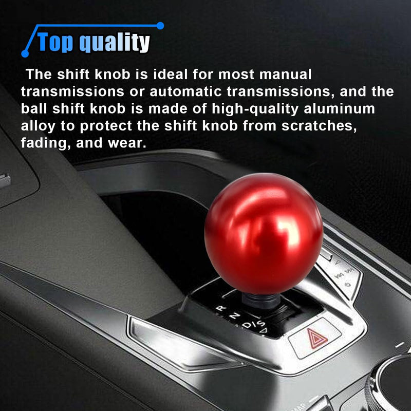 Car Round Ball Gear Shift Knob, Aluminum Alloy Gear Shift Stick Head for Most Manual Vehicles with 3 Adapters M8, M10, M12 (Red) Red