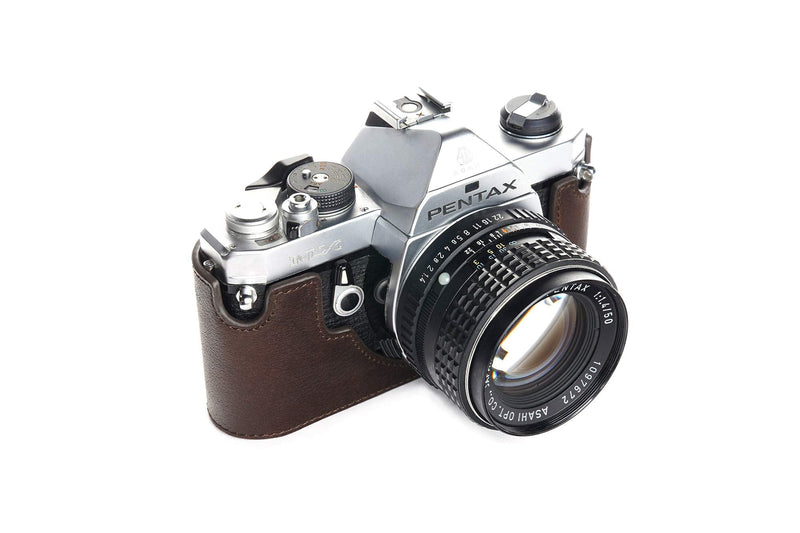 Pentax MX ME Case, BolinUS Handmade Genuine Real Leather Half Camera Case Bag Cover for Pentax MX ME Camera with Hand Strap (Coffee) Coffee